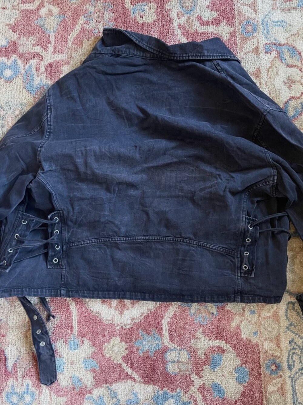 Free People Washed Black Oversized Moto Jacket L | Asym Zip Utility Belted - Picture 5 of 8